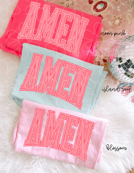 Pink Checkered Amen DTF Transfer