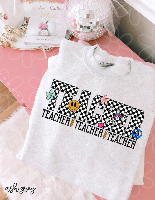 Retro Checkered Teacher DTF Transfer