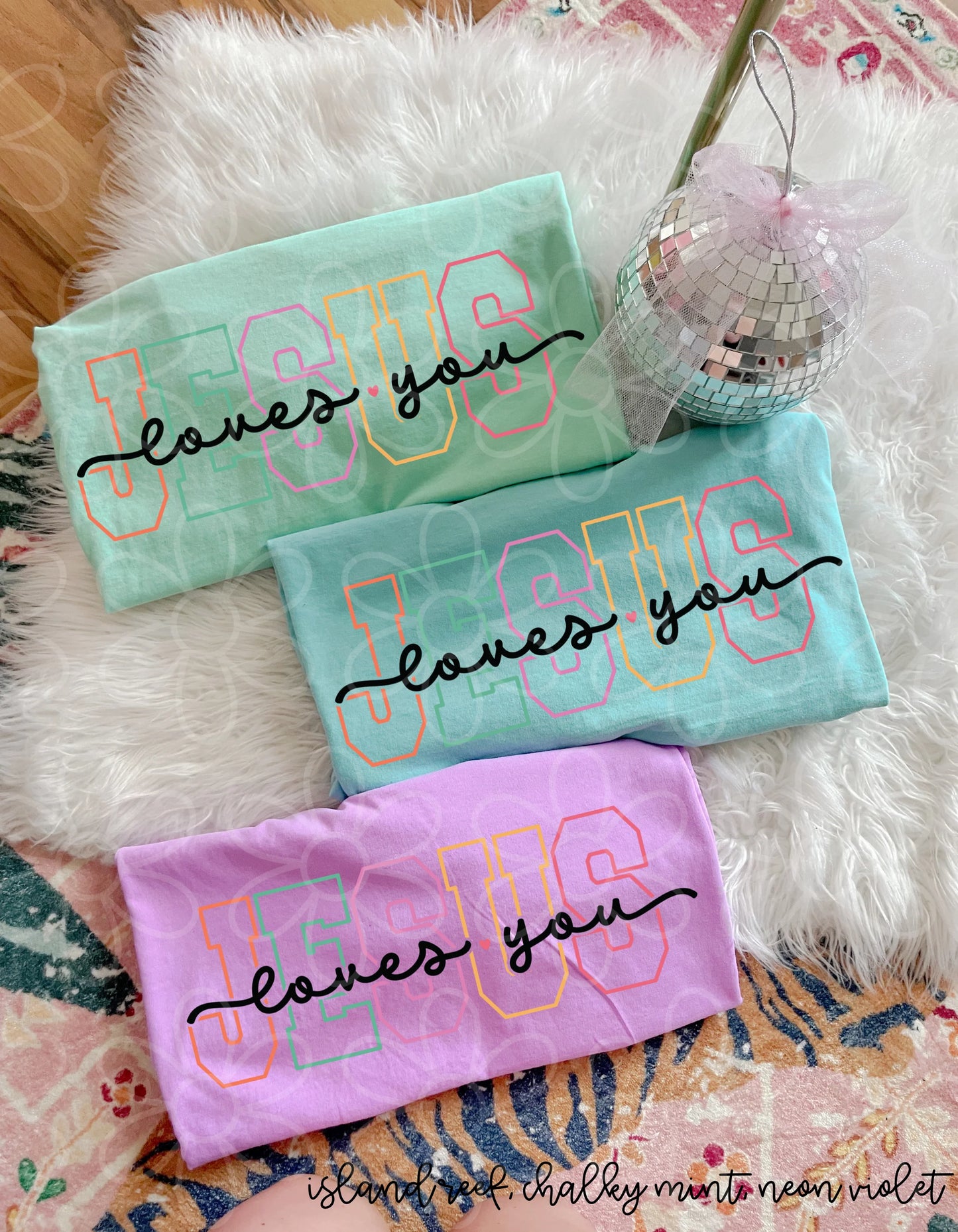 Neon Jesus Loves You DTF Transfer