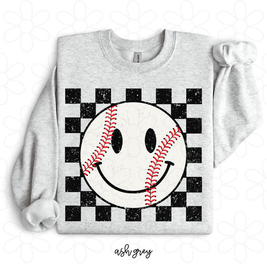 Baseball Smiley Check DTF Transfer