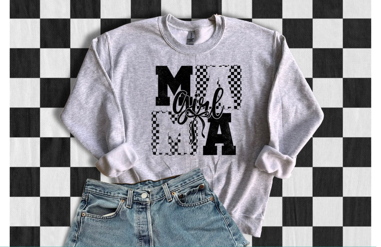 Girl Mama Checkered Bow - SINGLE COLOR SCREEN PRINT