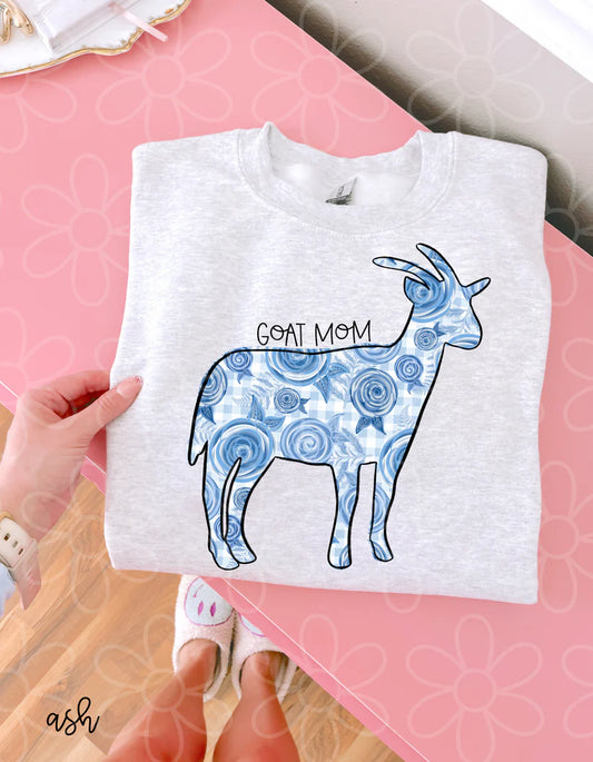 Blue Floral Goat Mom DTF Transfer