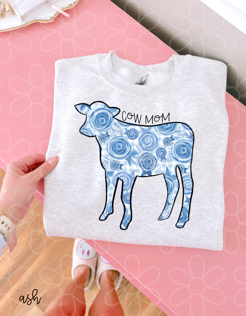 Blue Floral Cow Mom DTF Transfer