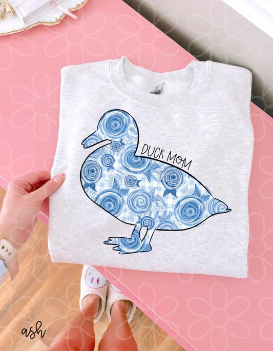 Blue Floral Duck Mom DTF Transfer