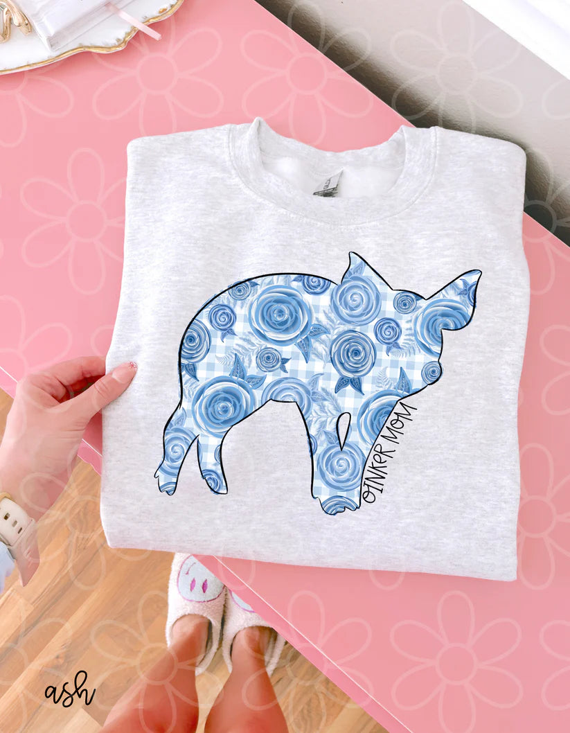 Blue Floral Oinker Mom DTF Transfer