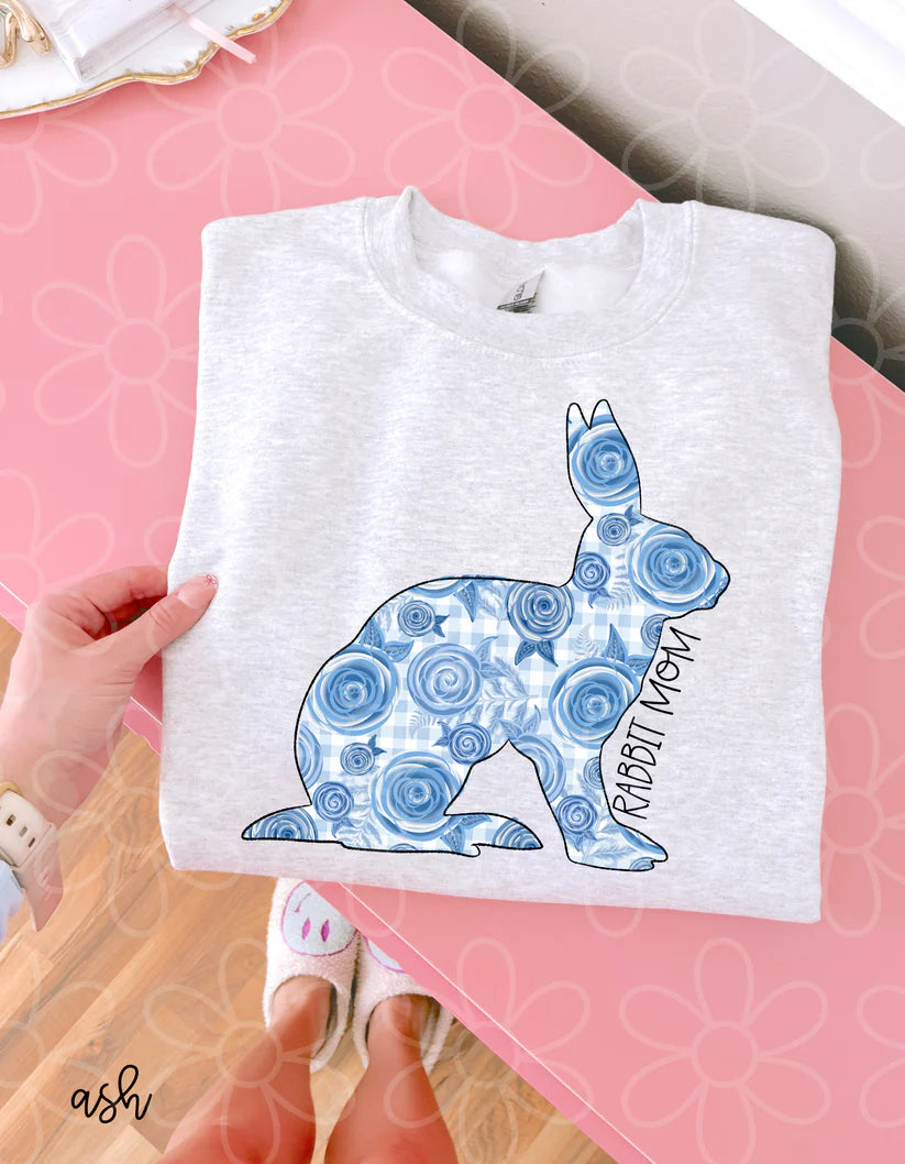 Blue Floral Rabbit Mom DTF Transfer