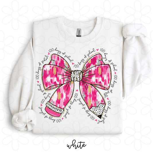 100 Days Of School Pink Pencil Bow DTF Transfer