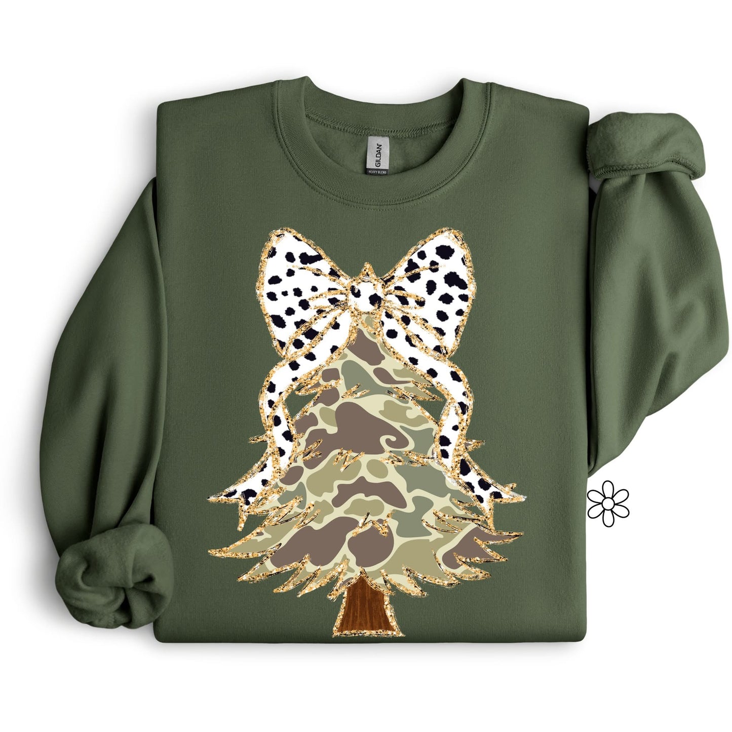 Camo Gold Glitter Christmas Tree DTF Transfer Only