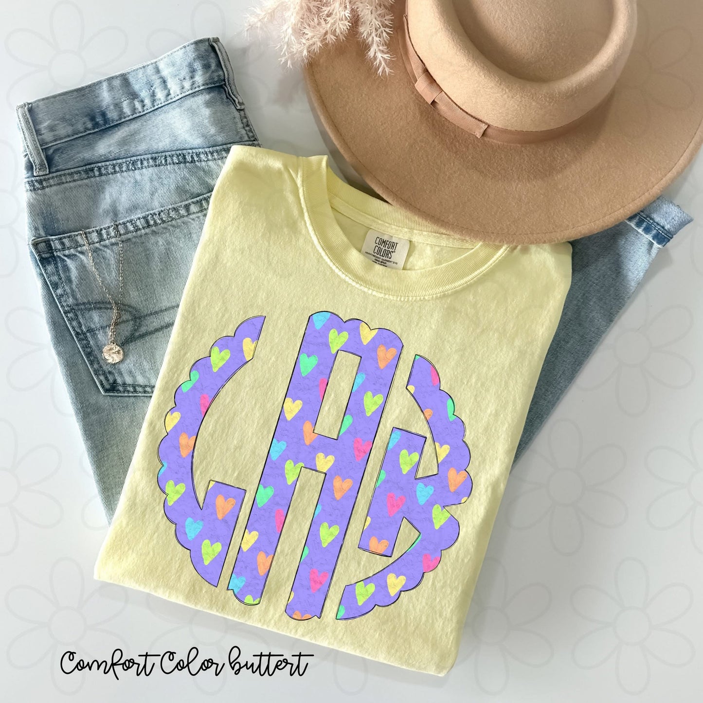 Colorful Heart Monogram DTF Transfer