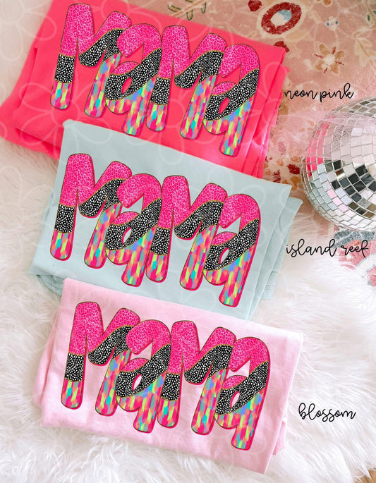 Pink Leopard Brushstroke Mama Tee