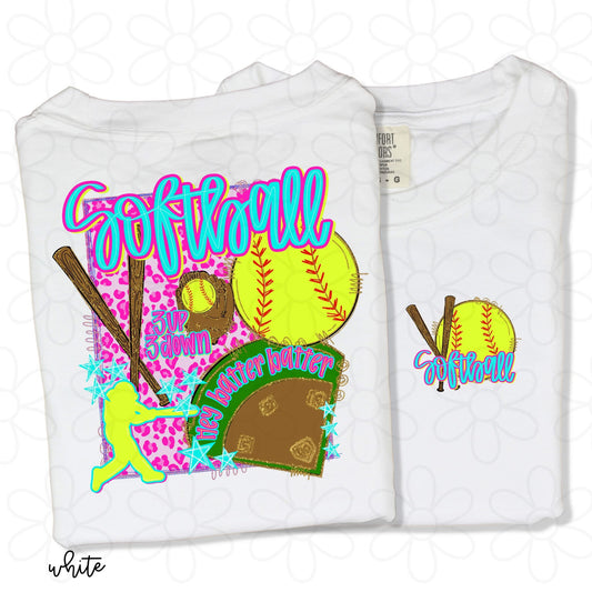 Leopard Gold Glitter Softball DTF Transfer
