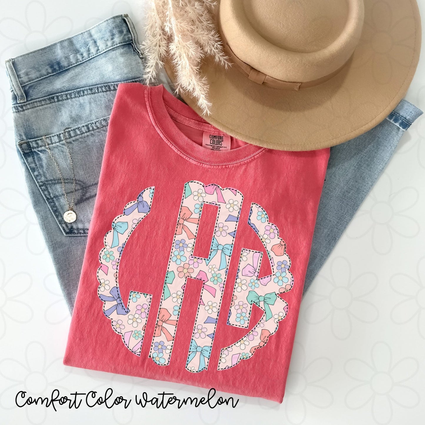 Flowers And Bows Monogram DTF Transfer