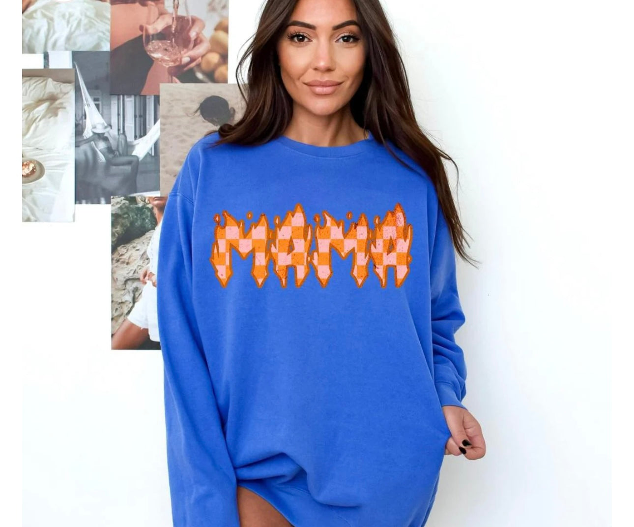 MaMa Flames Checkered DTF transfer only