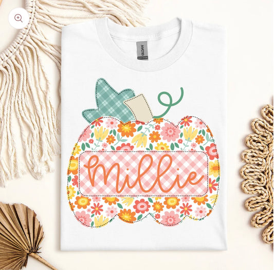 Custom Floral Girls Pumpkin DTF Transfer Only