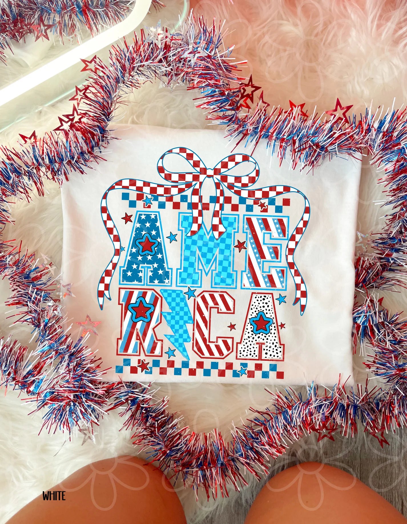 America Checkered Bow Tee