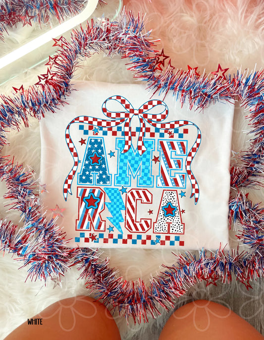 America Checkered Bow DTF Transfer