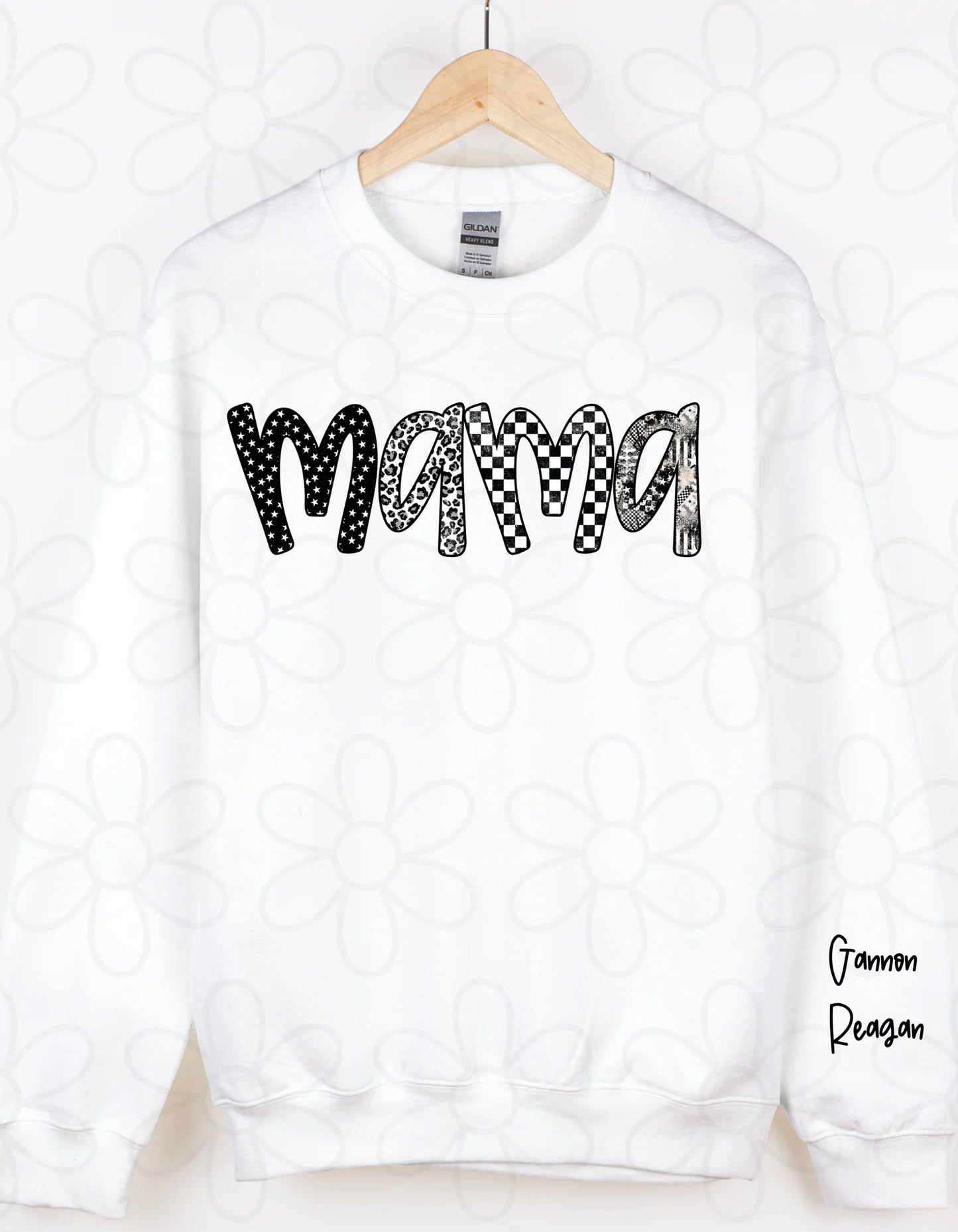 Black Prints Mama With Name On Sleeves DTF Transfer