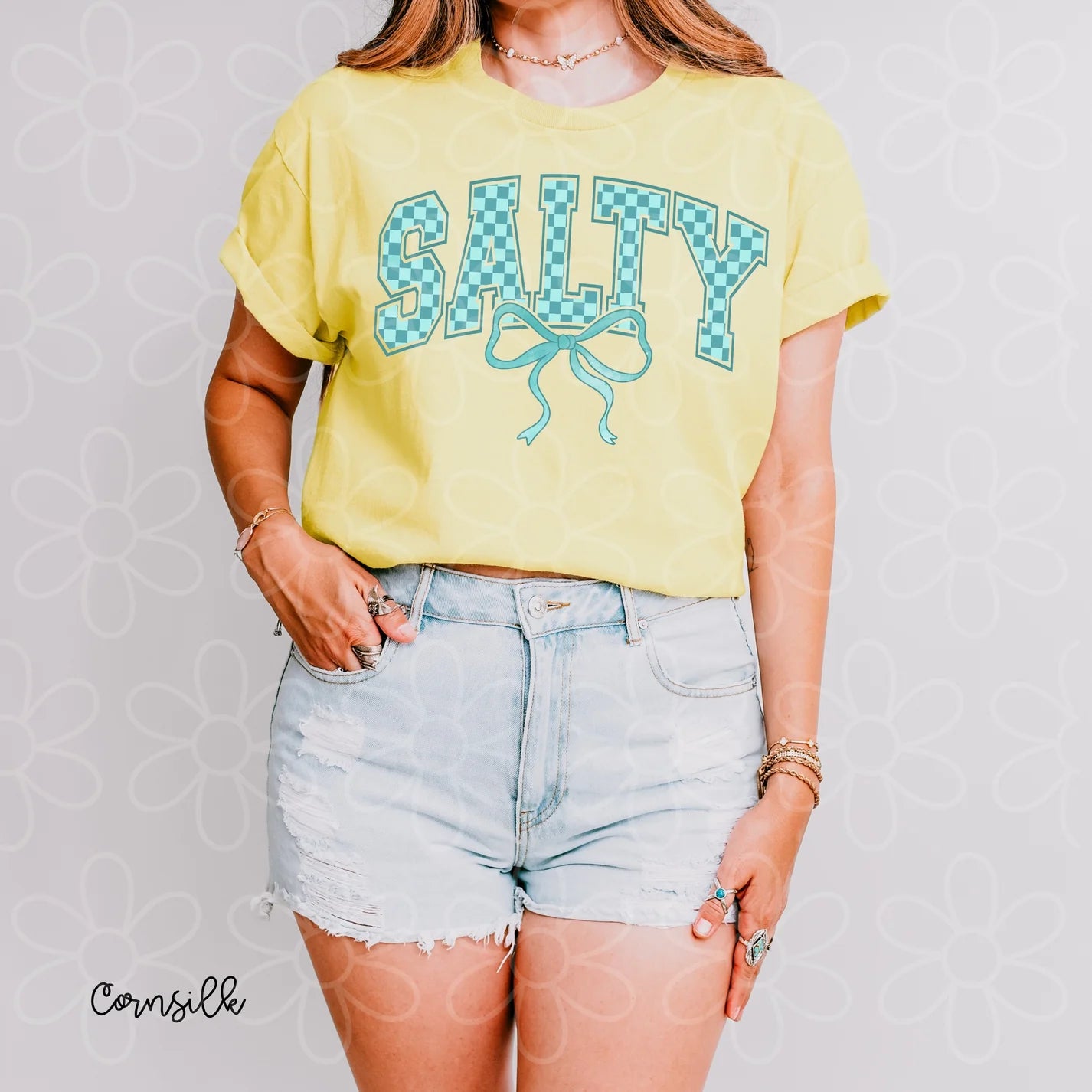 Blue Checkered Salty Bow DTF Transfer