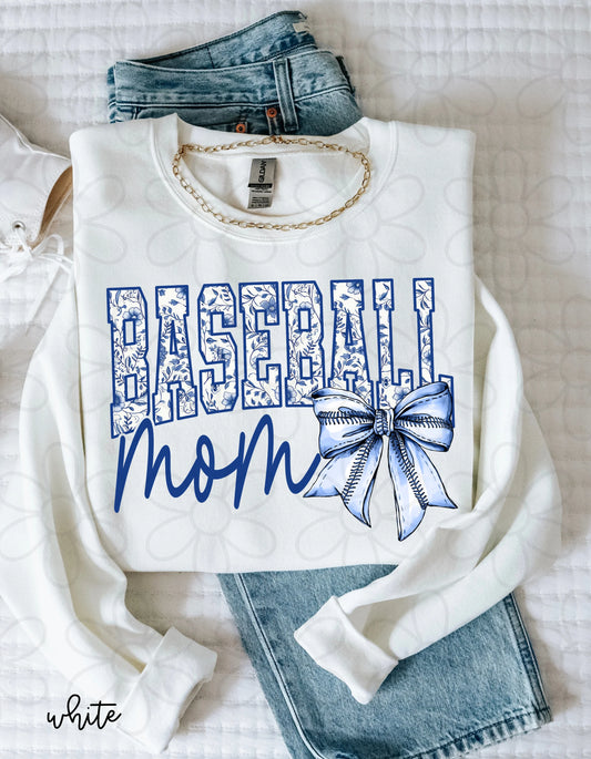 Blue Floral Baseball Mom DTF Transfer