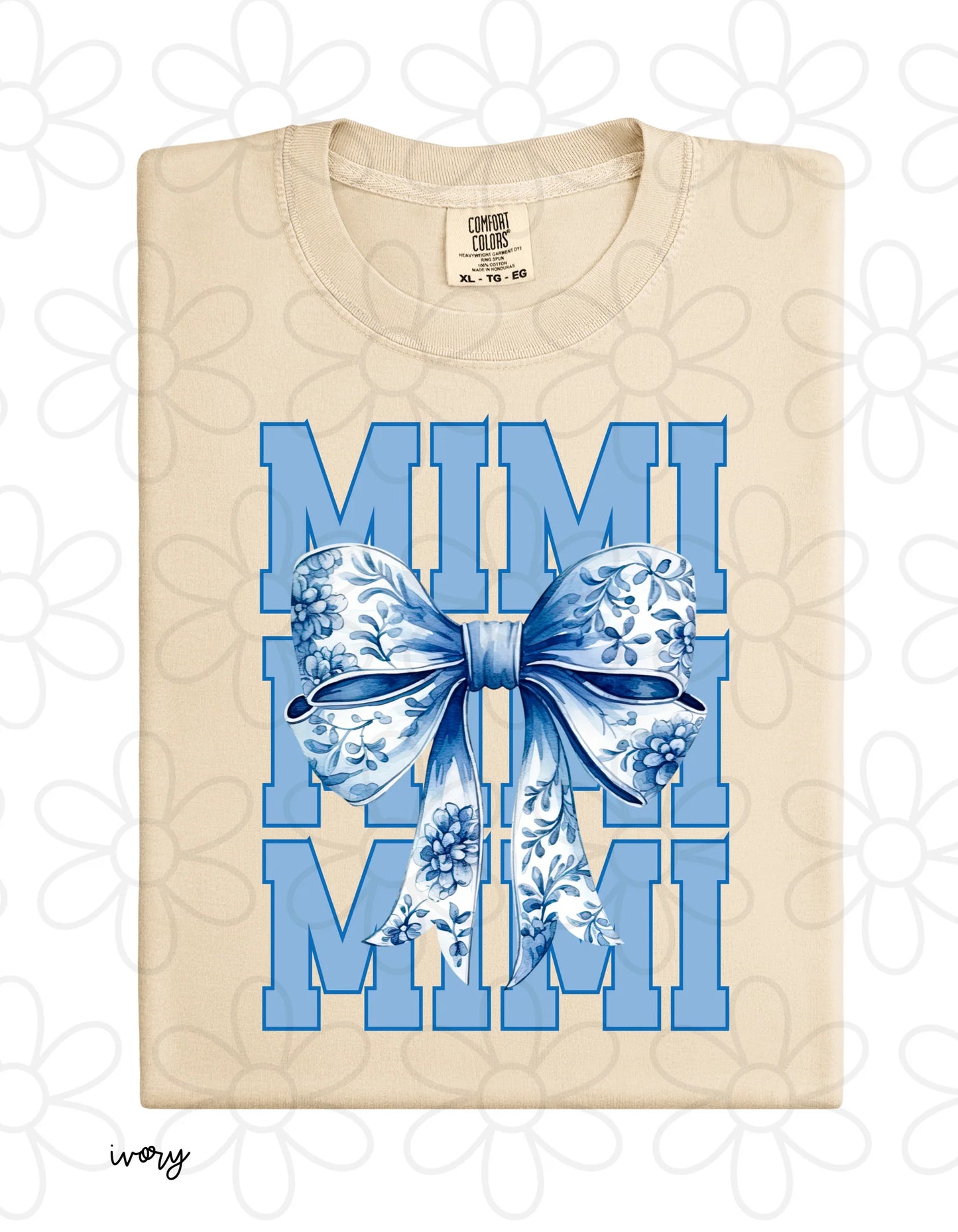 Blue Floral Bow Mimi DTF Transfer