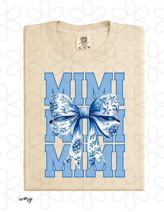 Blue Floral Bow Mimi DTF Transfer