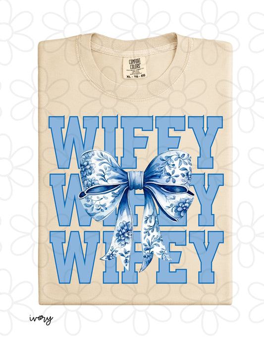 Blue Floral Bow Wifey DTF Transfer