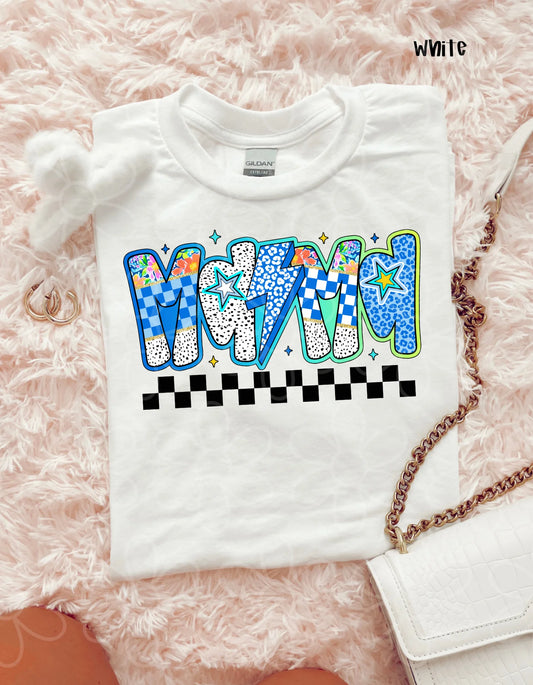 Blue Leopard Check MaMa DTF Transfer