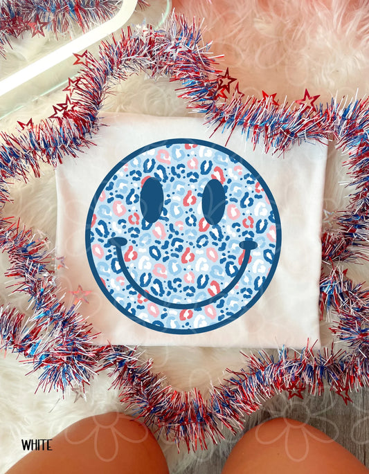 Blue Leopard Smiley DTF Transfer