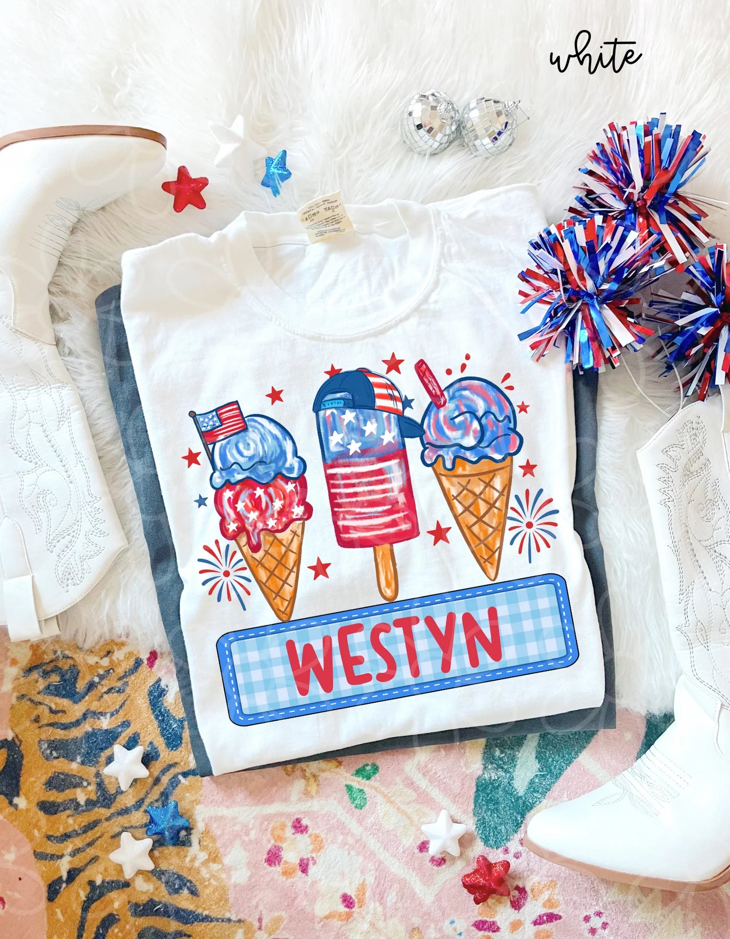 Blue Patriotic Ice Cream Custom Name DTF Transfer