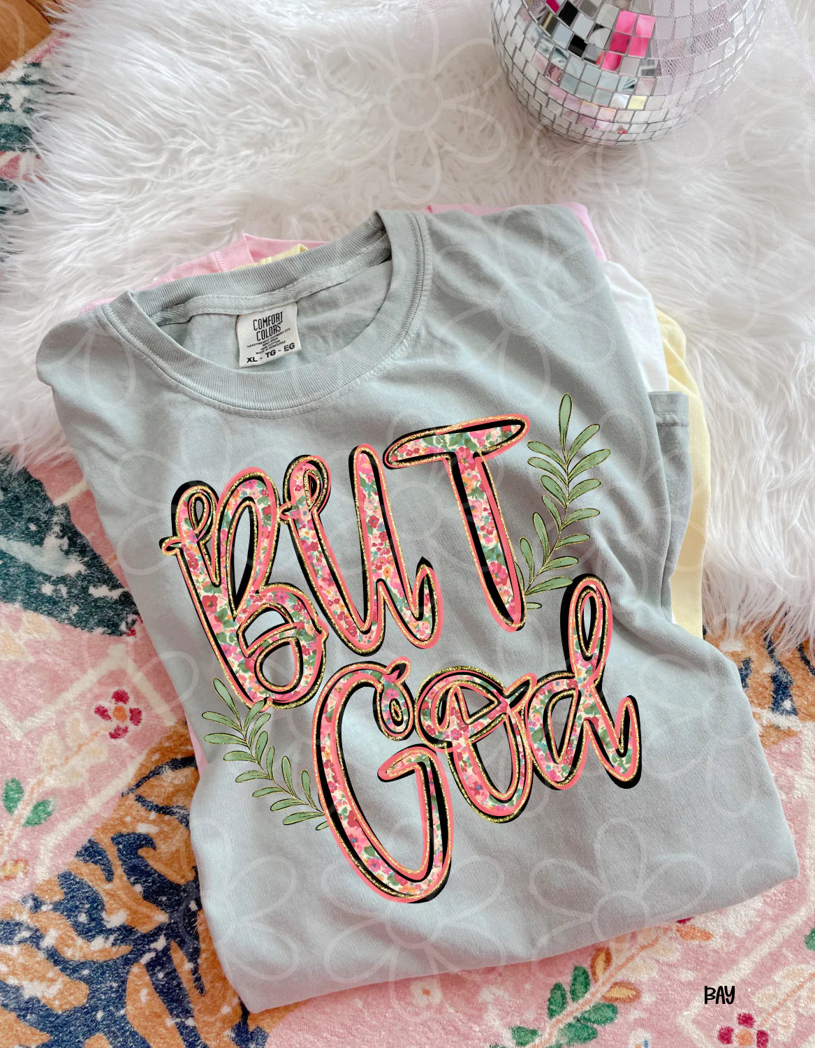 But God Gold Floral DTF Transfer