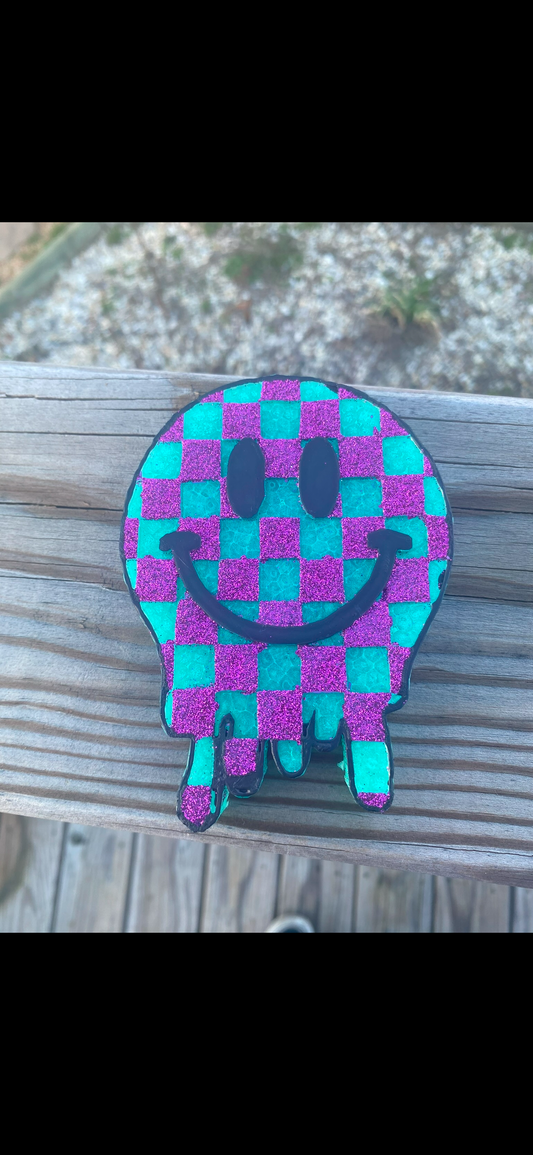 Checkered Drip Smiley Car Freshie