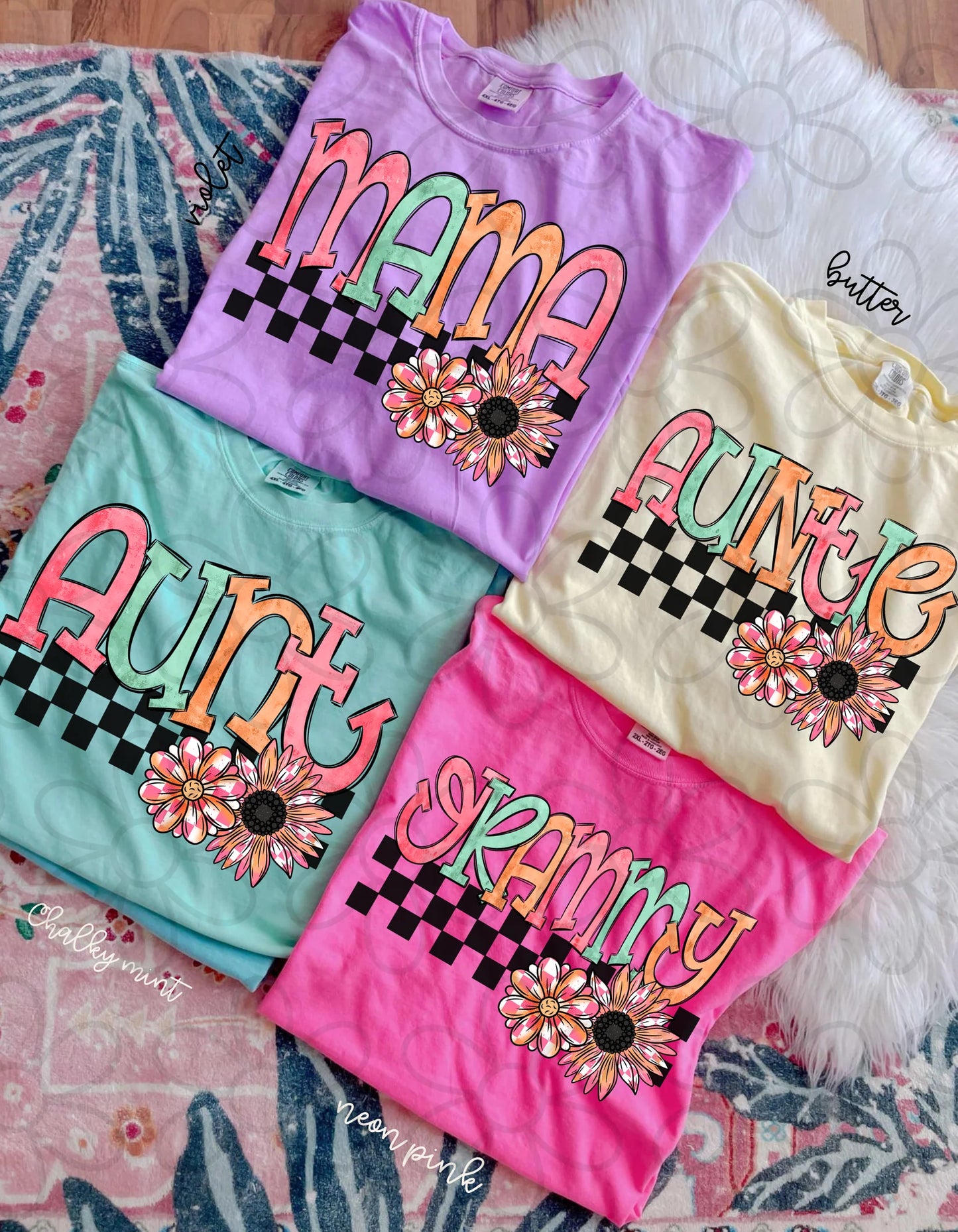 Checkered Flower Names (Multiple Options) DTF Transfer