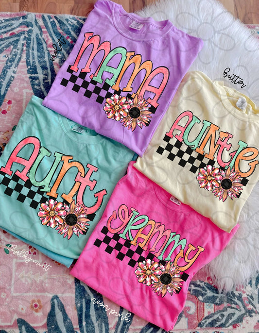 Checkered Flower Names (Multiple Options) DTF Transfer