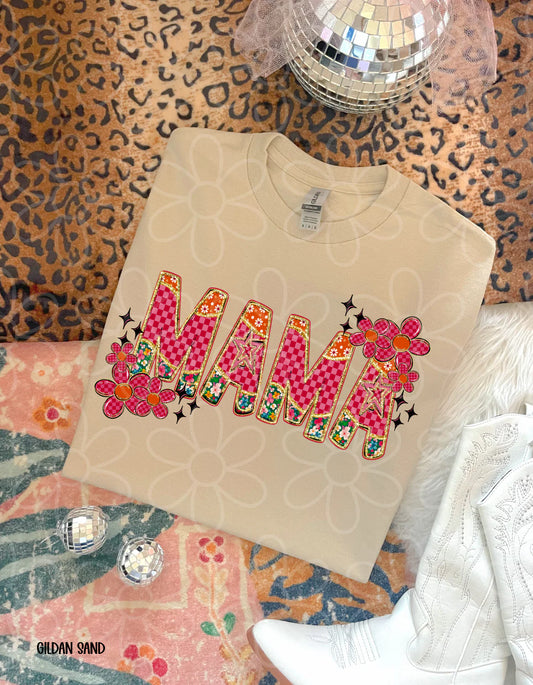 Checkered Flowers MaMa DTF Transfer