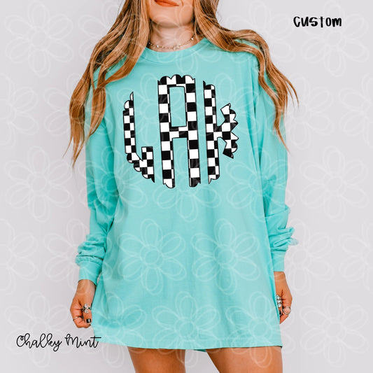 Checkered Print Monogram DTF Transfer