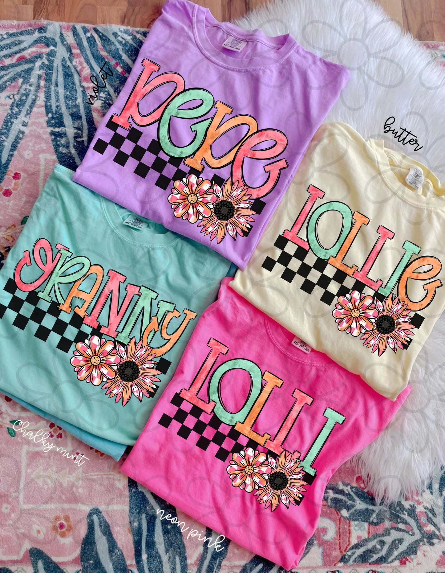 Checkered Flower Names (Multiple Options) DTF Transfer