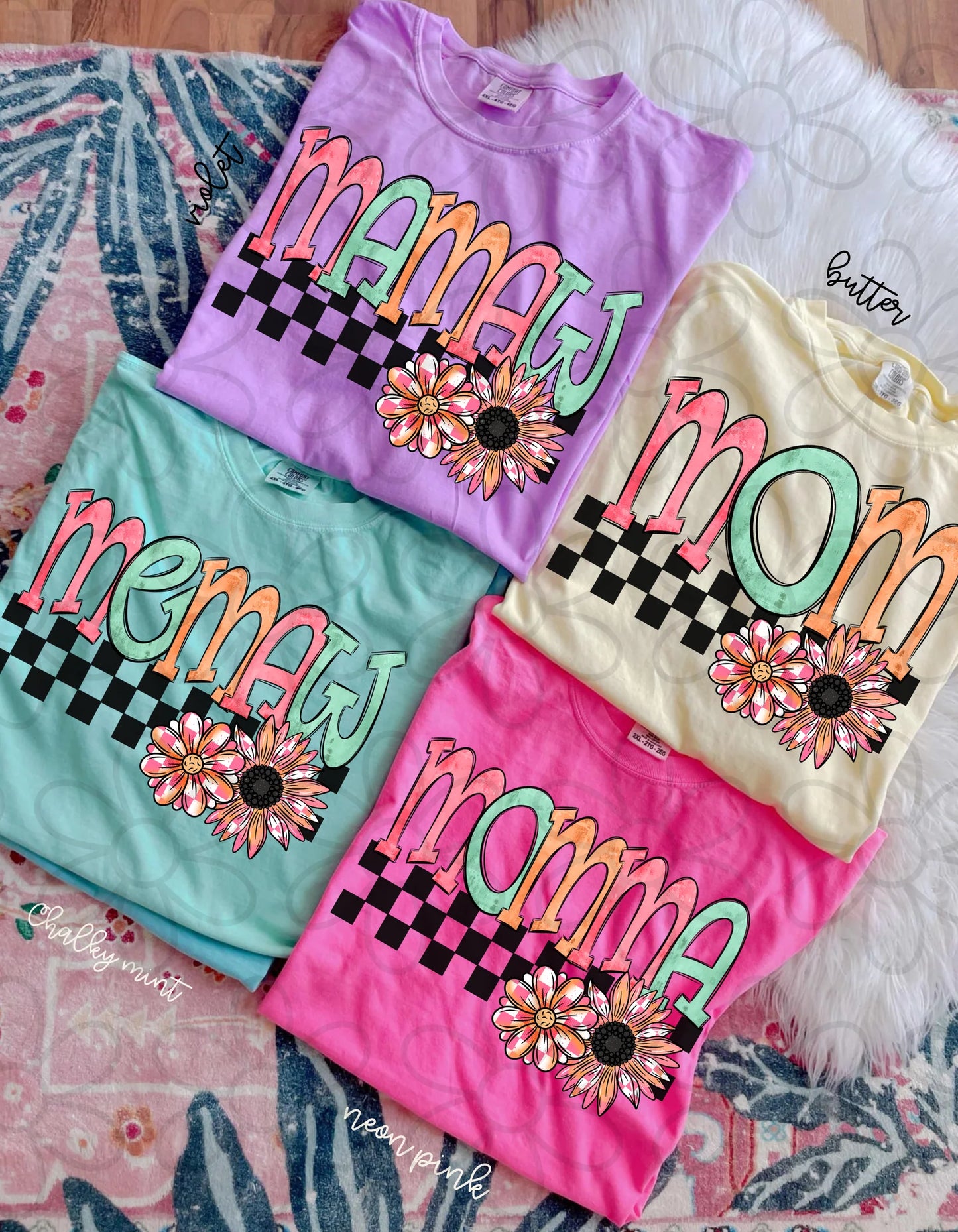 Checkered Flower Names (Multiple Options) DTF Transfer