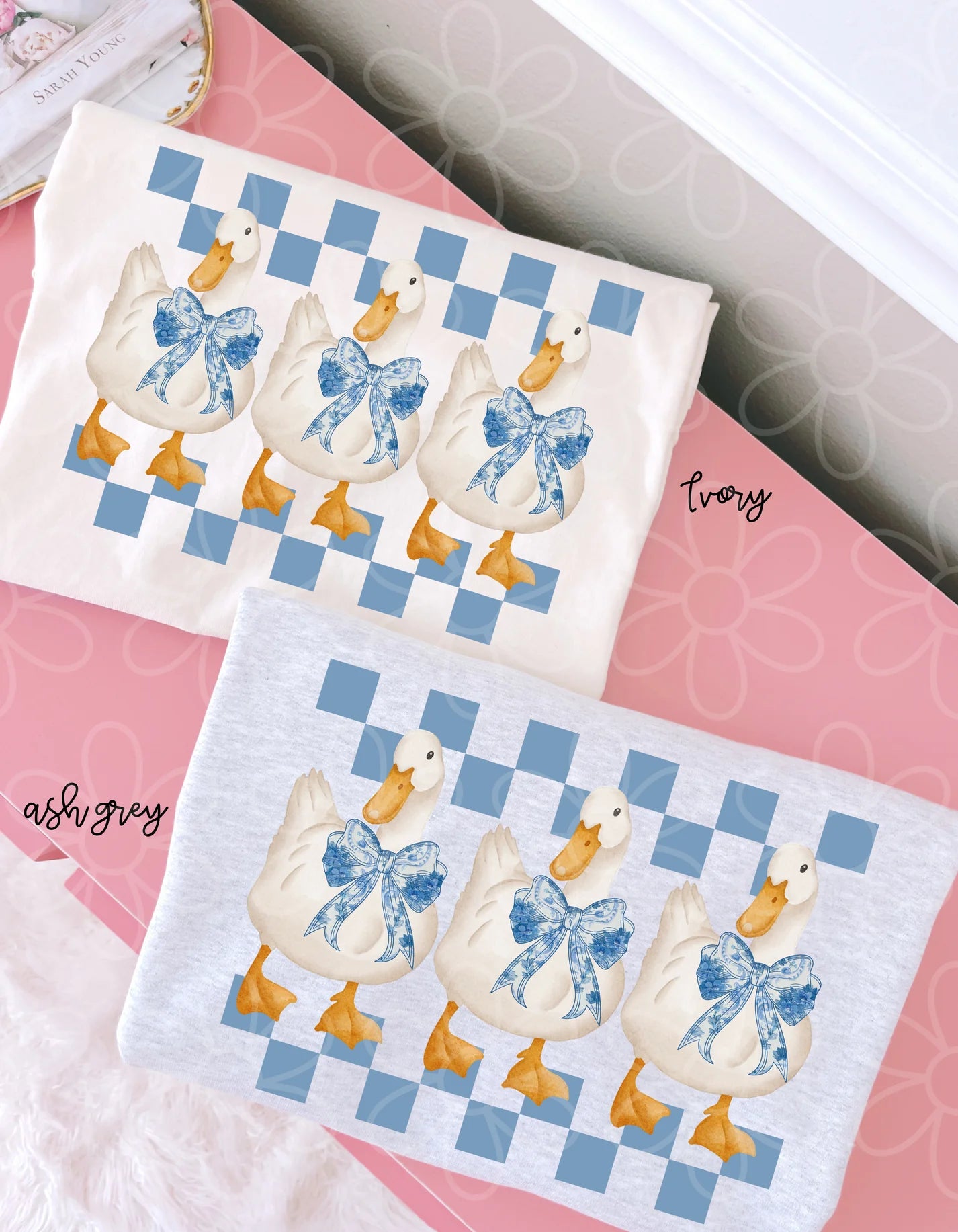 Coquette Bow Checkered Geese DTF Transfer