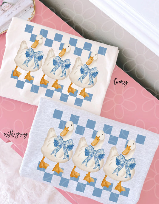 Coquette Bow Checkered Geese DTF Transfer