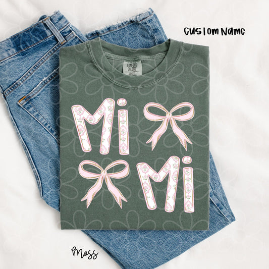 Custom Gold Glitter Pink Rose Names 2 Bow DTF Transfer