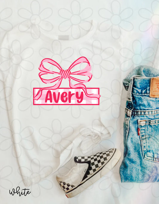 Custom Pink Gingham Coquette Bow DTF Transfer