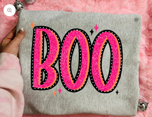 Pink Sparkle BOO DTF Transfer Only