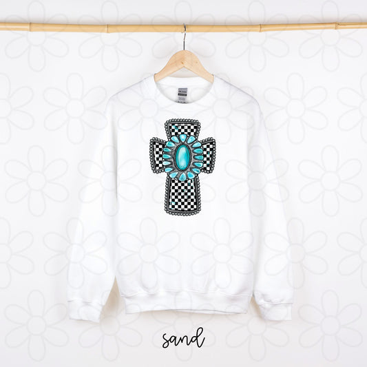 Turquoise Checker Cross DTF Transfer