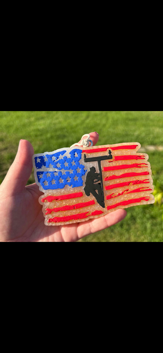 Lineman USA Flag Car Freshie