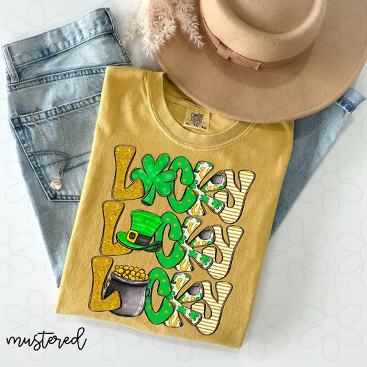 Gold Glitter Lucky DTF Transfer