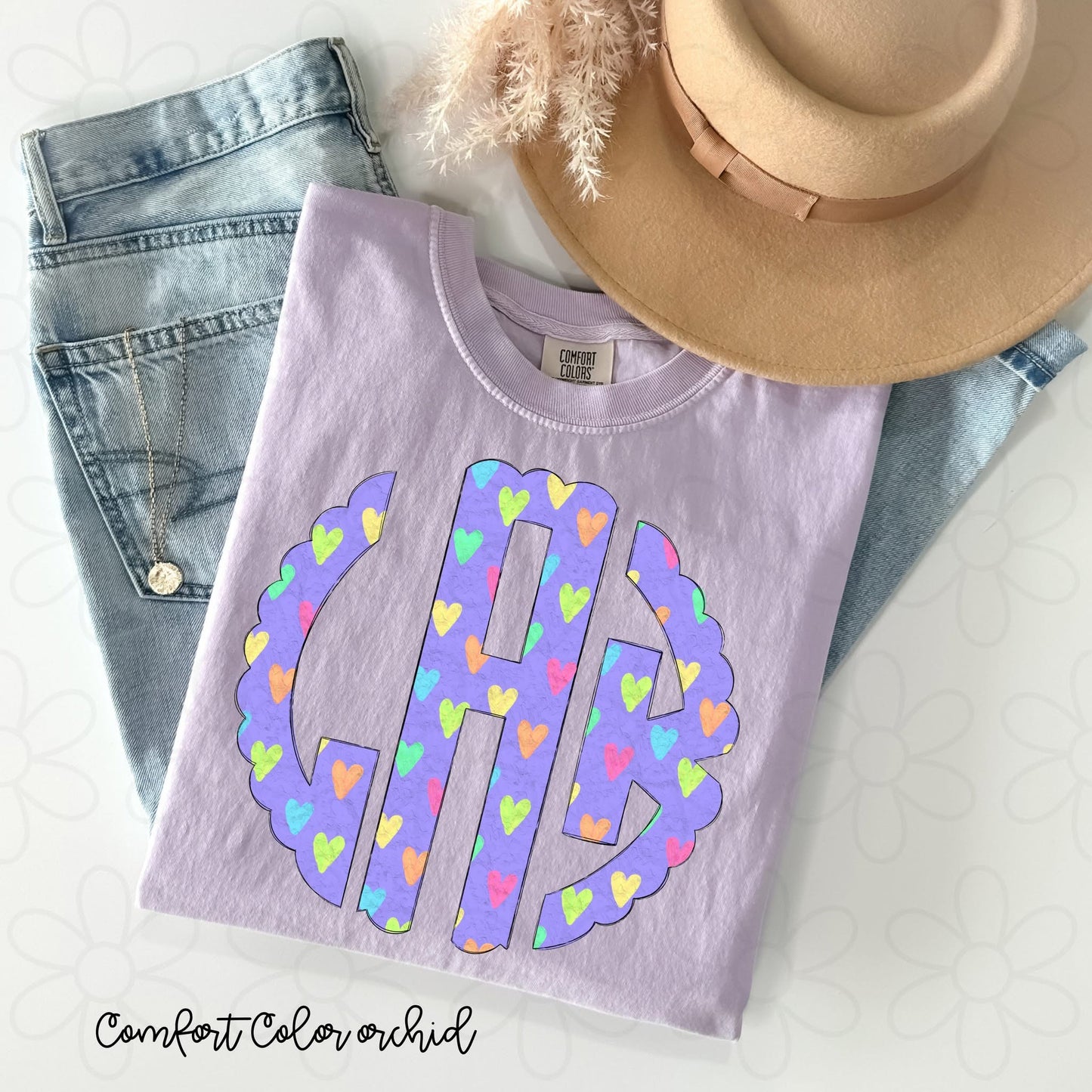 Colorful Heart Monogram DTF Transfer