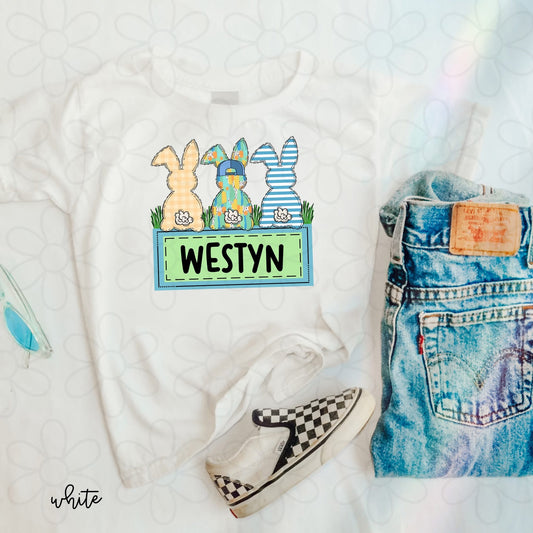 Boy Custom Bunny Trio DTF Transfer