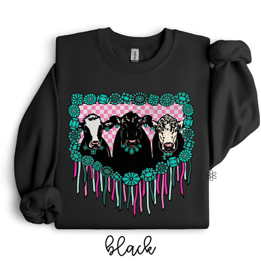 Turquoise Cow Sweatshirt