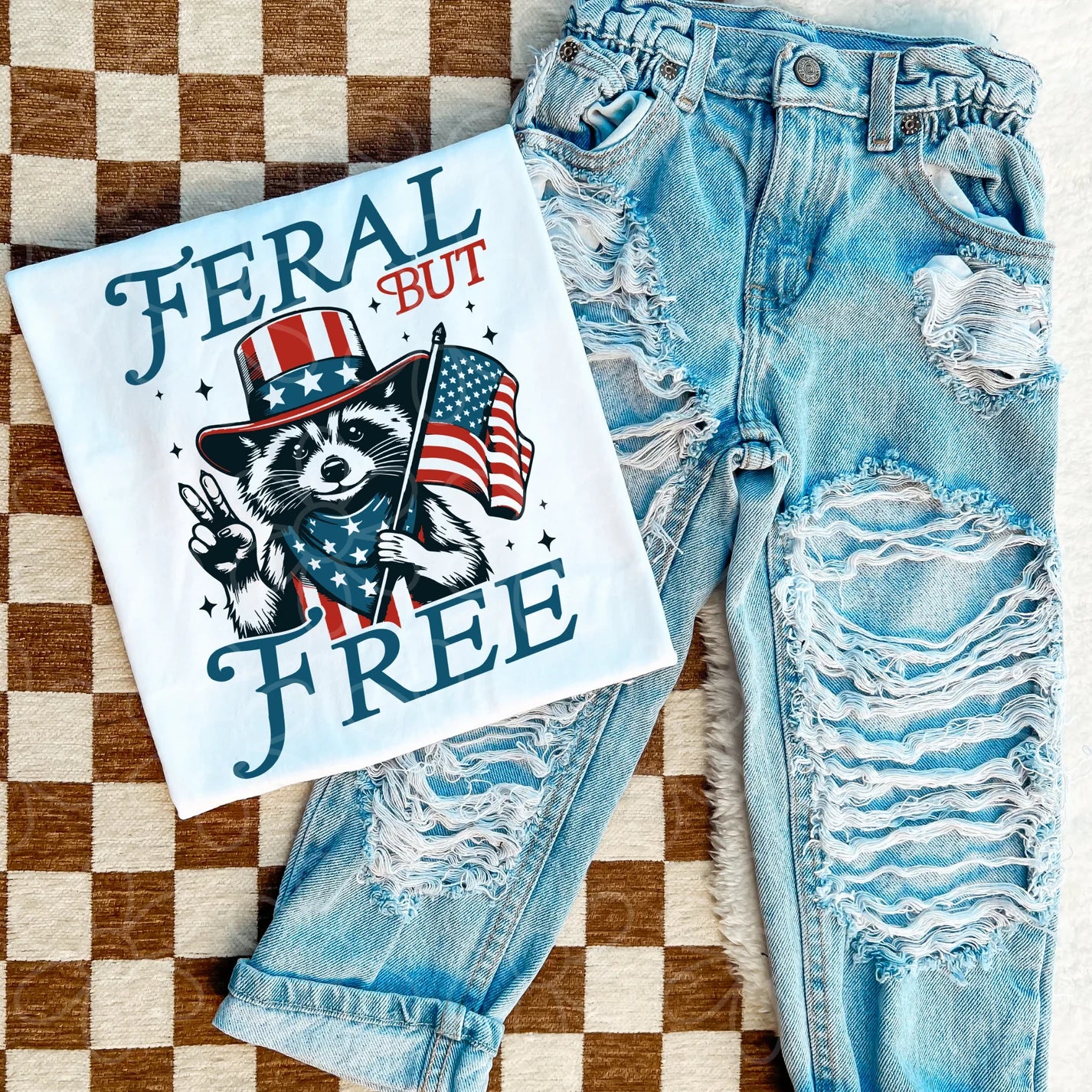 Feral But Free Patriotic DTF Transfer