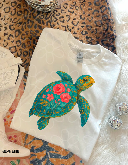 Floral Turtle DTF Transfer